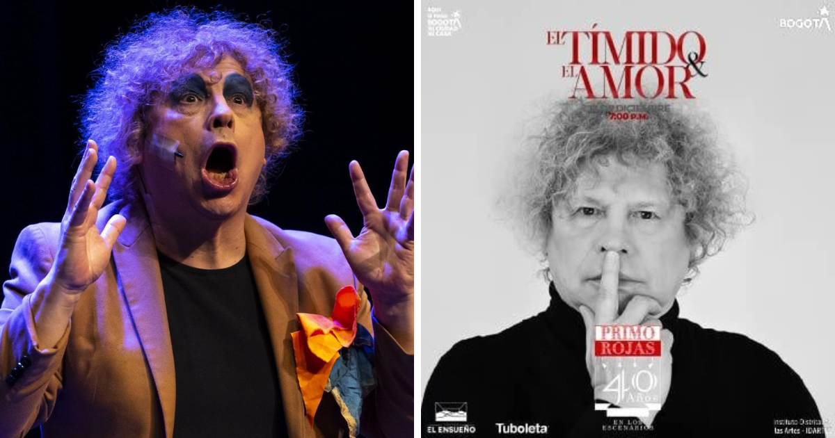 Imagen a la derecha del cartel promocional de la obra y a la izquierda la imagen del actor Primo en escena.