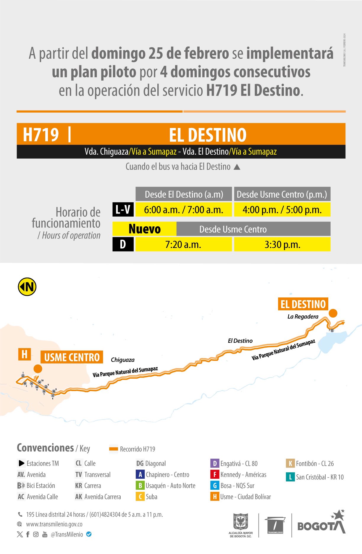 Mapa ruta del SITP H719 El Destino