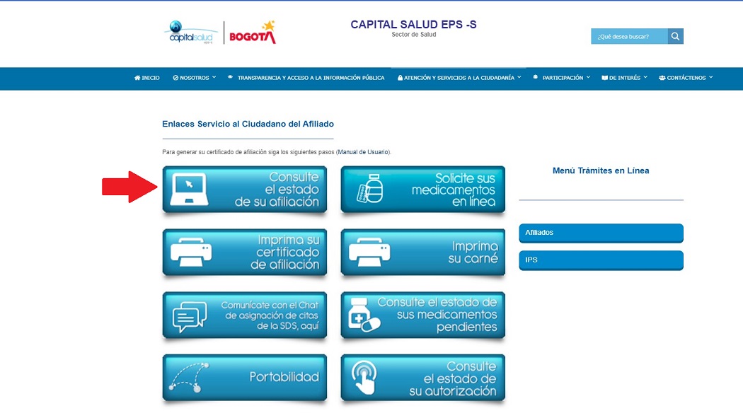 Pantallazo Capital Salud EPS 