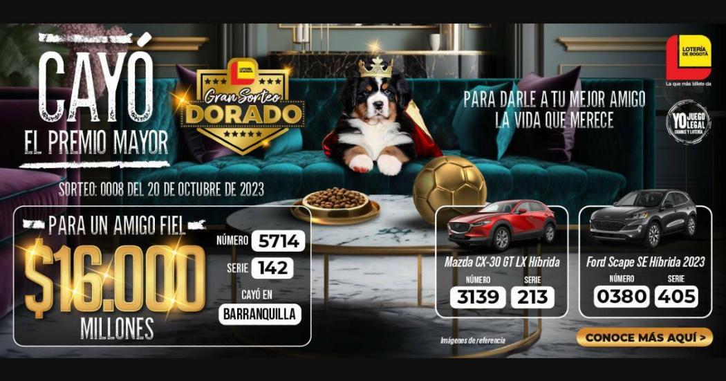 Resultados sorteo especial Lotería de Bogotá del 20 de octubre de 2023