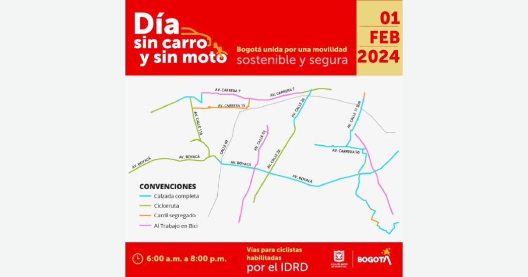 Vías habilitadas para ciclistas en el Día sin carro en Bogotá 