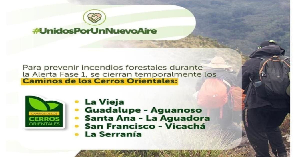 Caminos de los Cerros Orientales estarán cerrados de manresa temporal