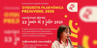 Foto con el texto: convocatoria segundo semestre orquesta filarmónica prejuvenil 2026