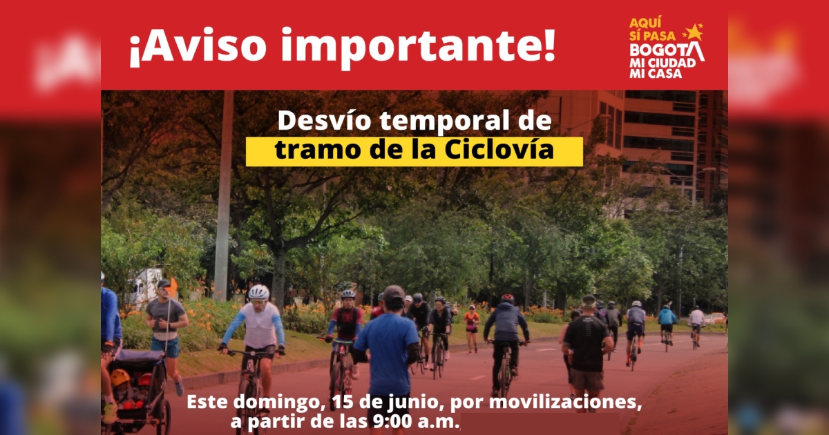 Cierre tramo de Ciclovía de Bogotá por Marcha del Silencio 15 de junio