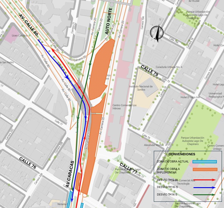 Obras del Metro Bogotá cierre en av. Caracas entre calles 76 y 80