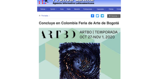 La agencia informativa Prensa Latina reseñó el balance al cierre de la primera versión digital de la XVI Feria Internacional de Arte de Bogotá