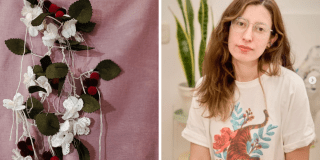 Imagen a la izquerda de la artista Johanna Martínez y a la izquierda de un elemento de su obra Sépalo.